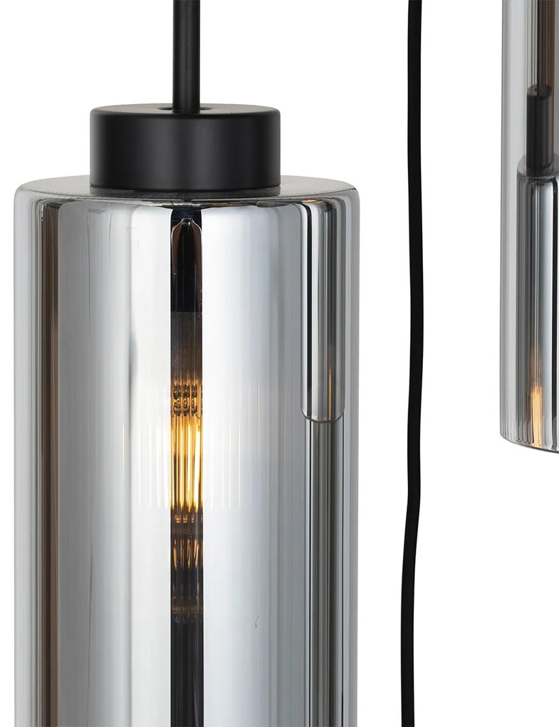 Lampa wisząca art deco czarna z przydymionym szkłem 7-świateł - Laura ArtDeco Oswietlenie wewnetrzne