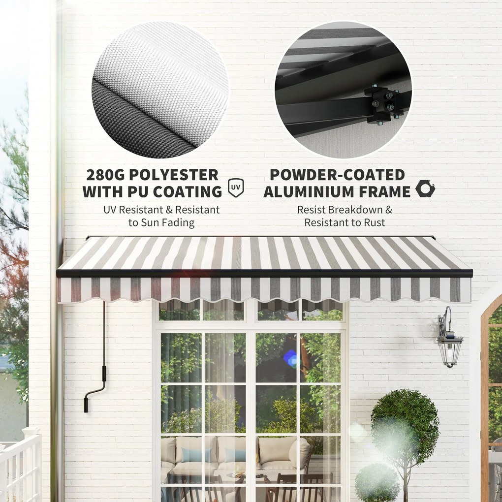 Outsunny Markiza przeciwsłoneczna Tarasowa Markiza, odporna na warunki atmosferyczne, 1 korbka, 395 x 250 x 150 cm, Szary + Biały