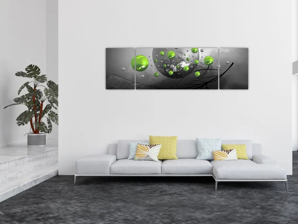 Obraz zielonych abstrakcyjnych kul (170x50 cm)