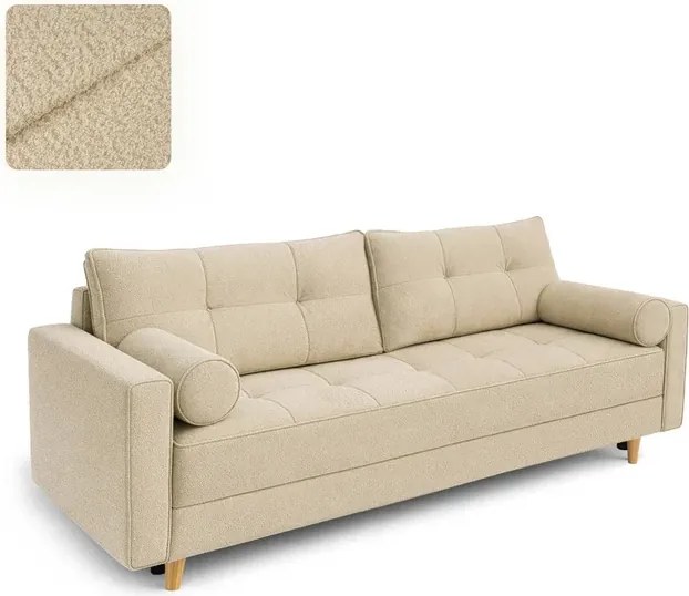 Sofa z Funkcją Spania LONAR Beżowa Boucle Japandi
