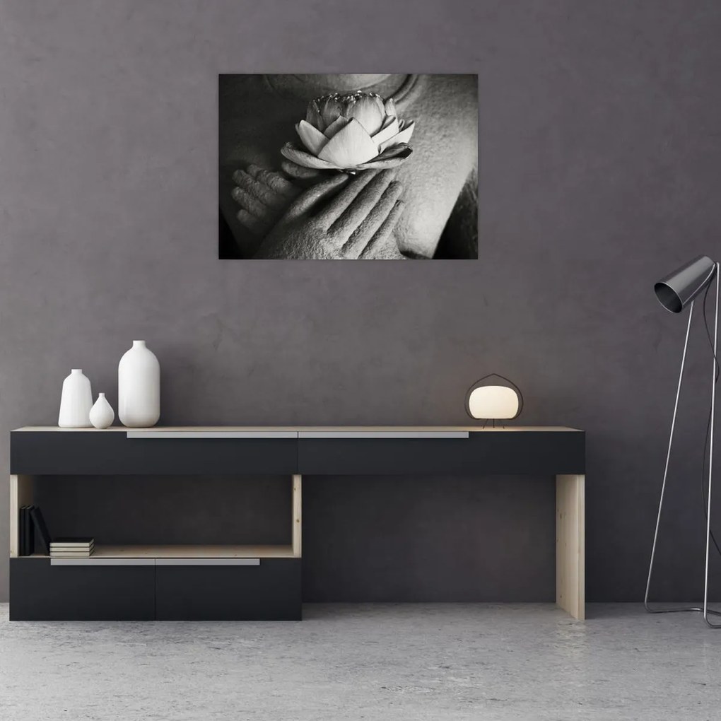 Obraz - Lotos w rękach Buddy (70x50 cm)