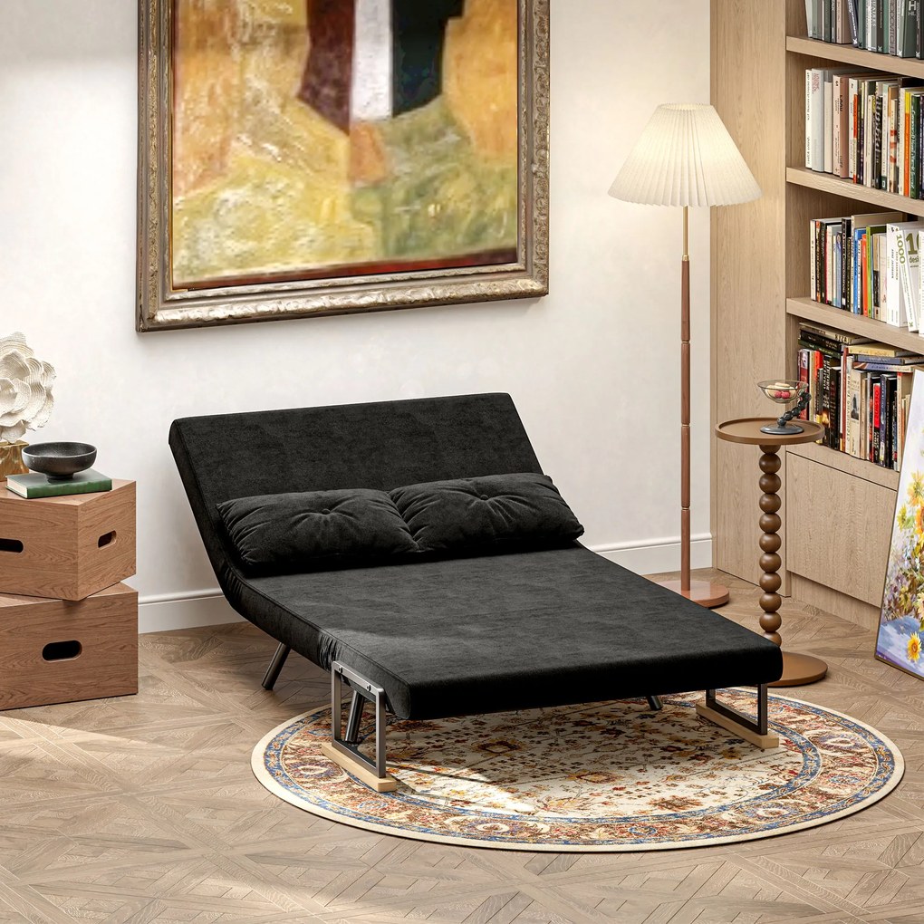 HOMCOM Dwuosobowa sofa rozkładana 4-w-1, sofa z 5-stopniowo regulowanym oparciem, 2 poduszki, 102 x 73 x 81 cm, czarna | Aosom PL