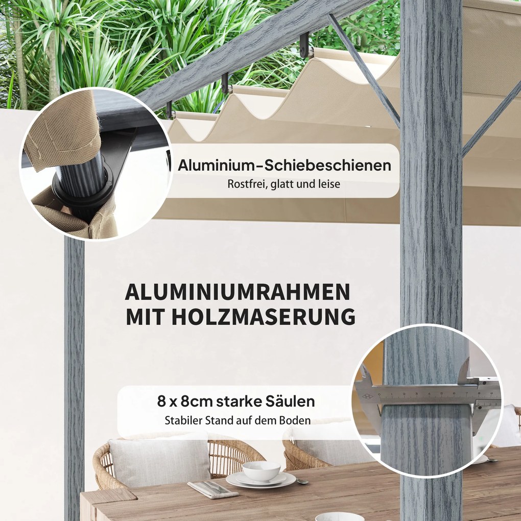 Outsunny Pergola Ogrodowa 3 x 3 m, Regulowane Zadaszenie Tarasu, Ramka z Aluminium, Ochrona UPF30+, Szary