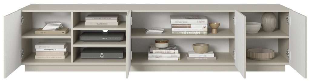 Szafka RTV Asha 200 cm ryflowanym frontem i wnęką - kaszmir