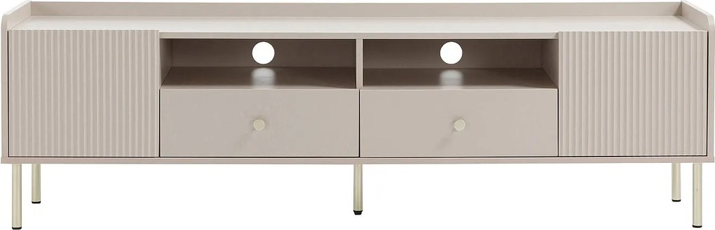 Szafka RTV 2-drzwiowa z 2 szufladami i 2 niszami - Beżowa i złota - LUNAOR