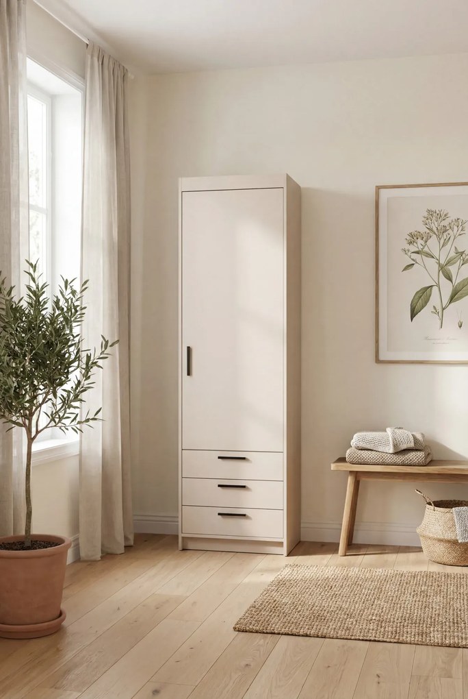 Kaszmirowa szafa jednodrzwiowa z 3 szufladami M0-B43