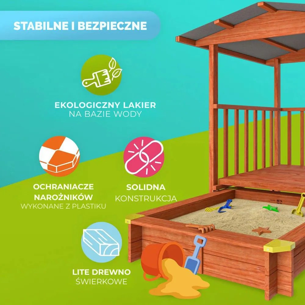 Piaskownica z werandą SUNNY, 130x130x143cm, brązowa/pomarańczowa Jurhan