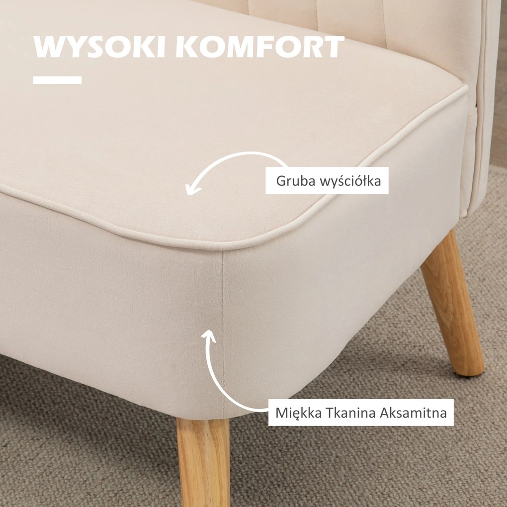 HOMCOM Sofa w stylu retro 2-osobowa, nogi drewniane, 117 cm x 56,5 cm x 77 cm, kremowo-biała | Aosom PL