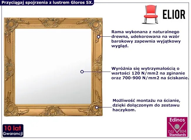 Kwadratowe Wiszące Lustro W Ramie W Stylu Glamour F9-L63