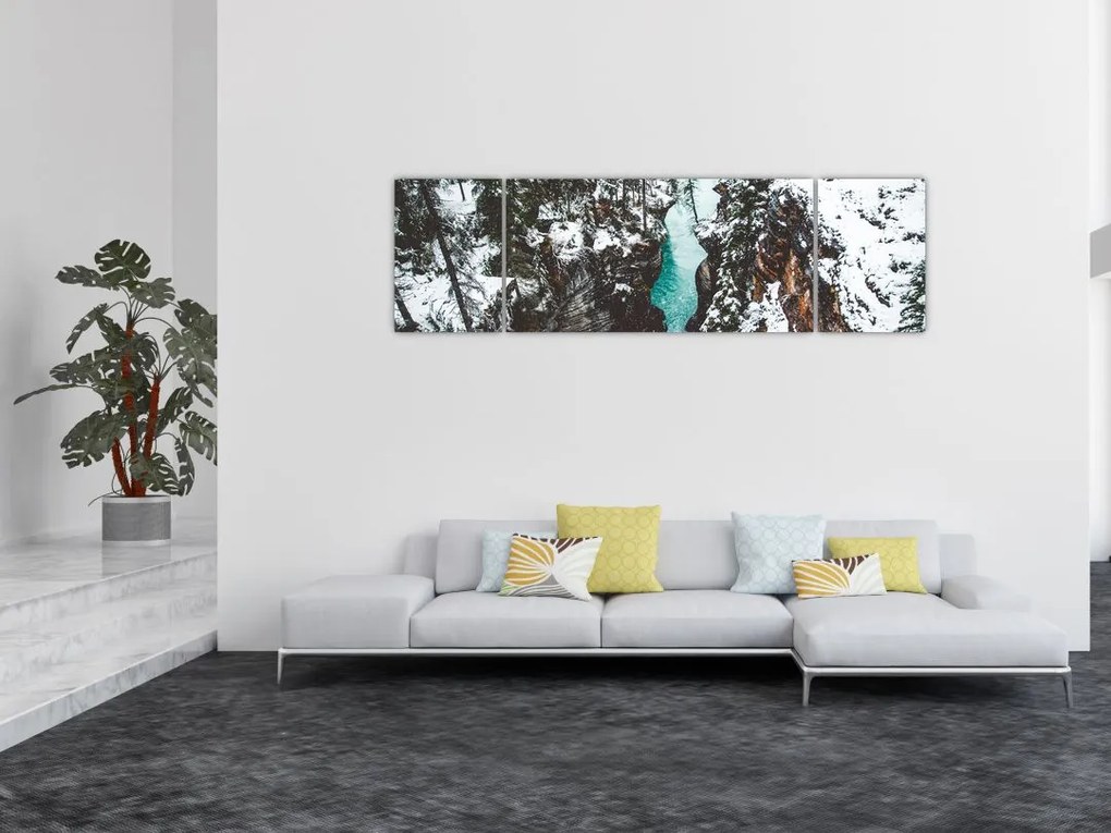 Obraz - górska rzeka zimą (170x50 cm)