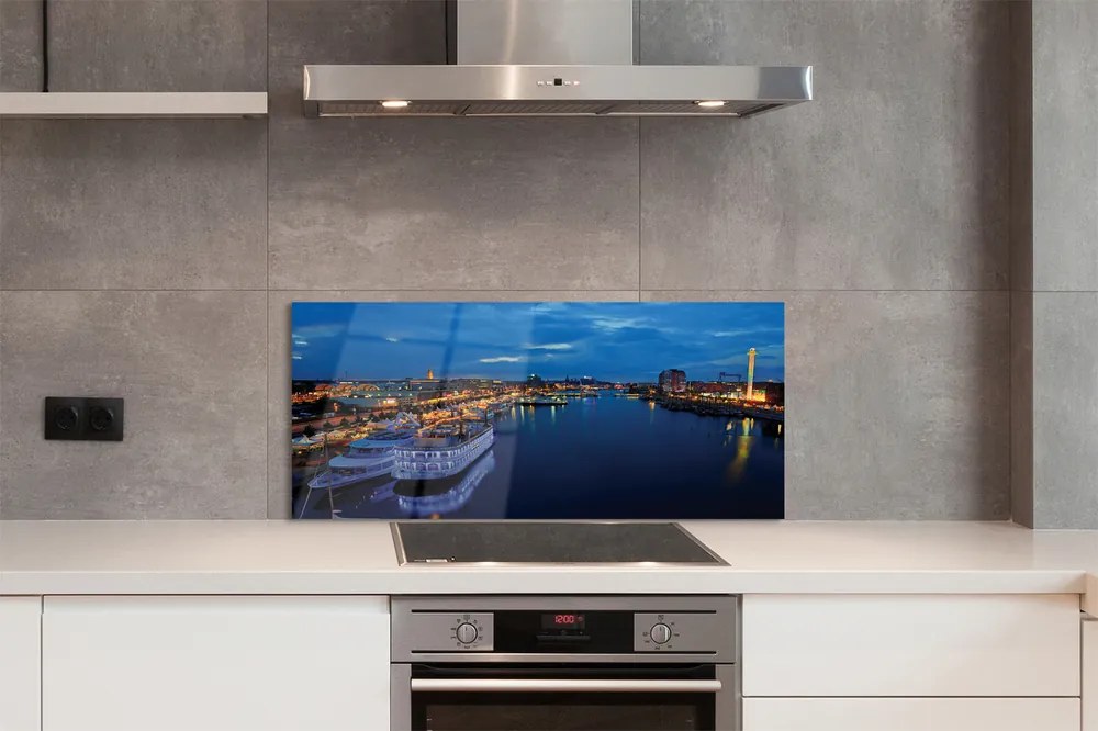 Szklany Panel Statek w Nocnym Mieście