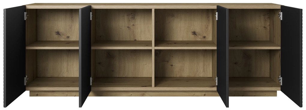Komoda Asha 200 cm z ryflowanym frontem - artisan / czarny mat