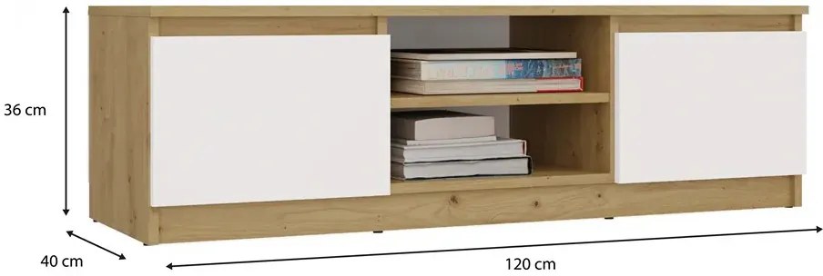 Szafka RTV dąb artisan + biały 120 cm T3-R80
