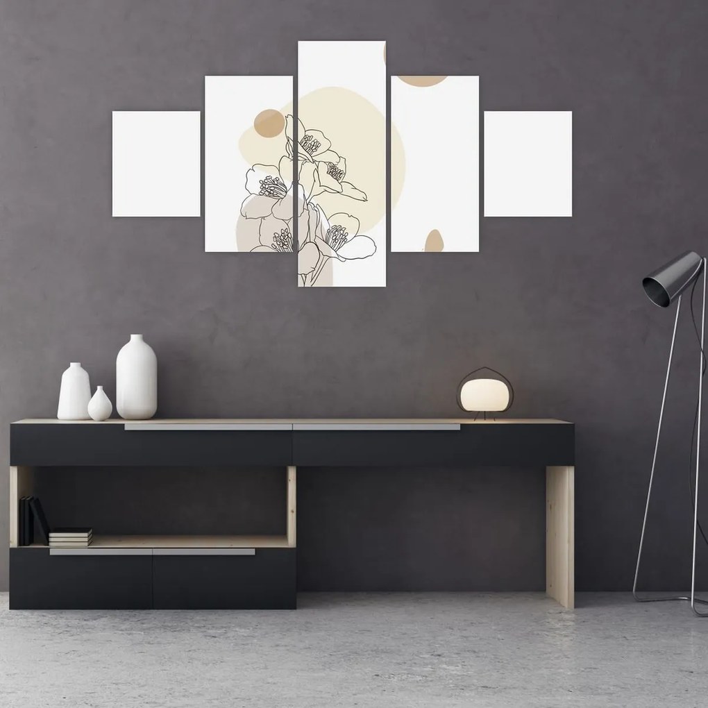 Obraz - Beżowe kwiaty z motylem N⁰4 (125x70 cm)