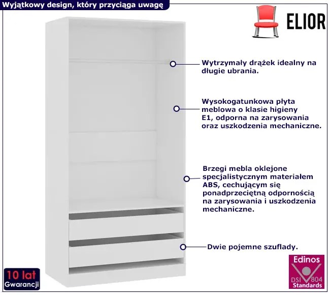 Biała szafa bez drzwiczek z szufladami - Uxaro 3X