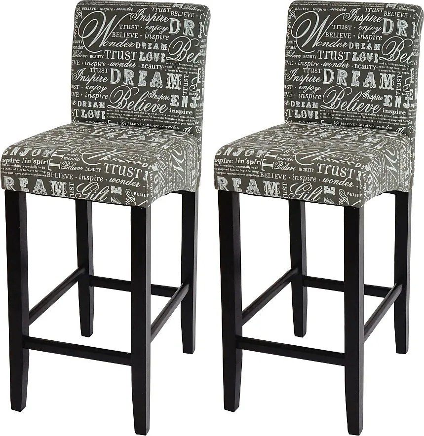 Stołek barowy MCW-C33 (zestaw 2 szt.),  napis, szary, ciemne nogi, tkanina/tekstylia