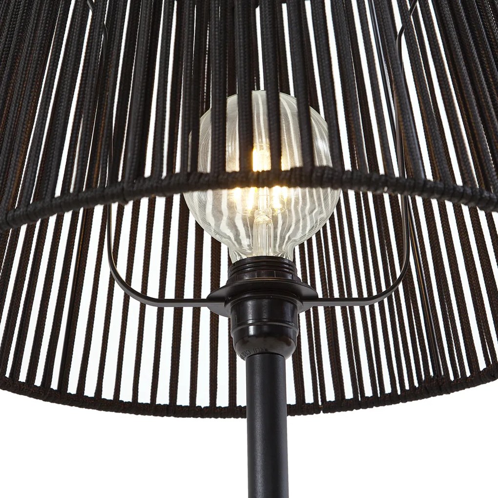 Lampa podłogowa zewnętrzna czarna z czarnym abażurem z liny IP44 - Virginia Jayla