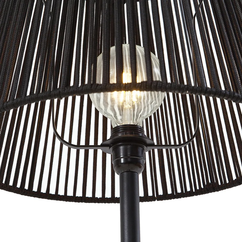 Zewnetrzna Zewnętrzna lampa podłogowa czarna z czarnym abażurem ze sznura IP44 - Virginia JaylaJapandi Oswietlenie zewnetrzne