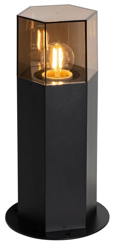 Lampa podłogowa zewnętrzna czarna z kloszem w kolorze dymu o sześciokątnym kształcie 30 cm - Denmark