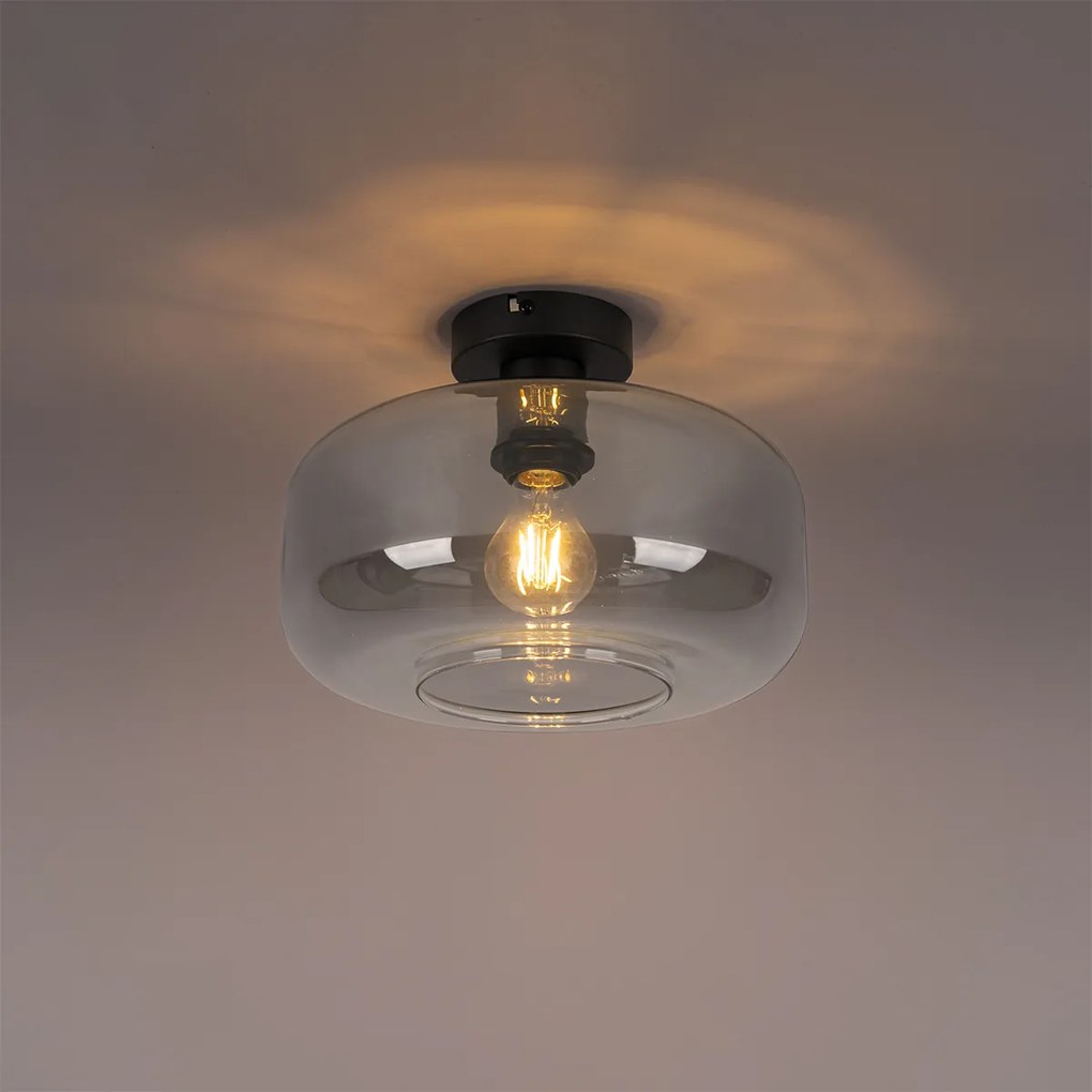 Plafon art deco czarny z przydymionym szkłem - Bizle