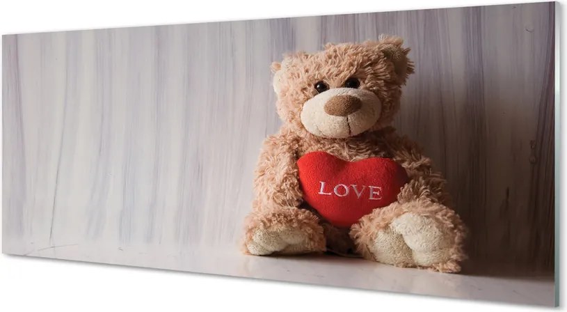 Szklany Panel Pluszowy Miś z Sercem