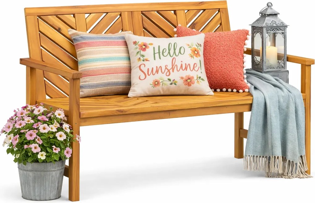 Drewniana ławka ogrodowa z wzorem w jodełkę R2-L33