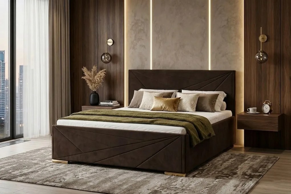 Łóżko ROSI 140x200 cm Brązowy Bez materaca