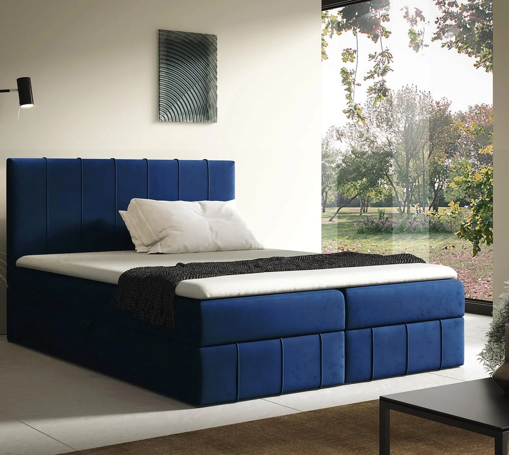Granatowe łóżko kontynentalne z pojemnikiem 5 rozmiarów N0-R54