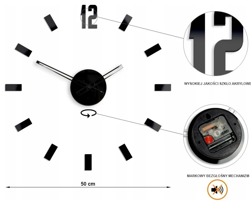 Zegar ścienny naklejany duży nowoczesny akrylowy na ścianę do kuchni salonu