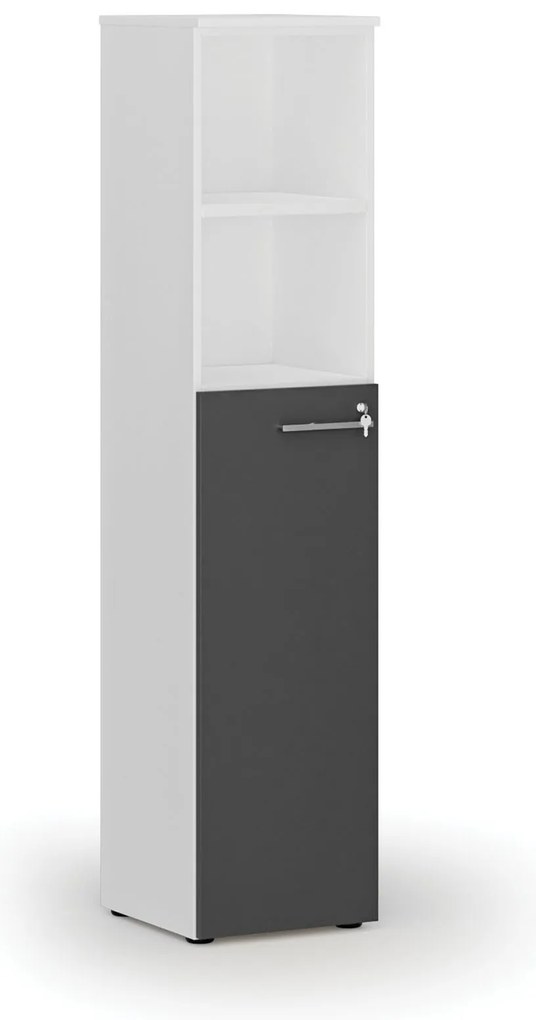 Szafa biurowa kombinowana PRIMO WHITE, drzwi na 3 poziomach, 400 x 420 x 1781 mm, biały/grafit