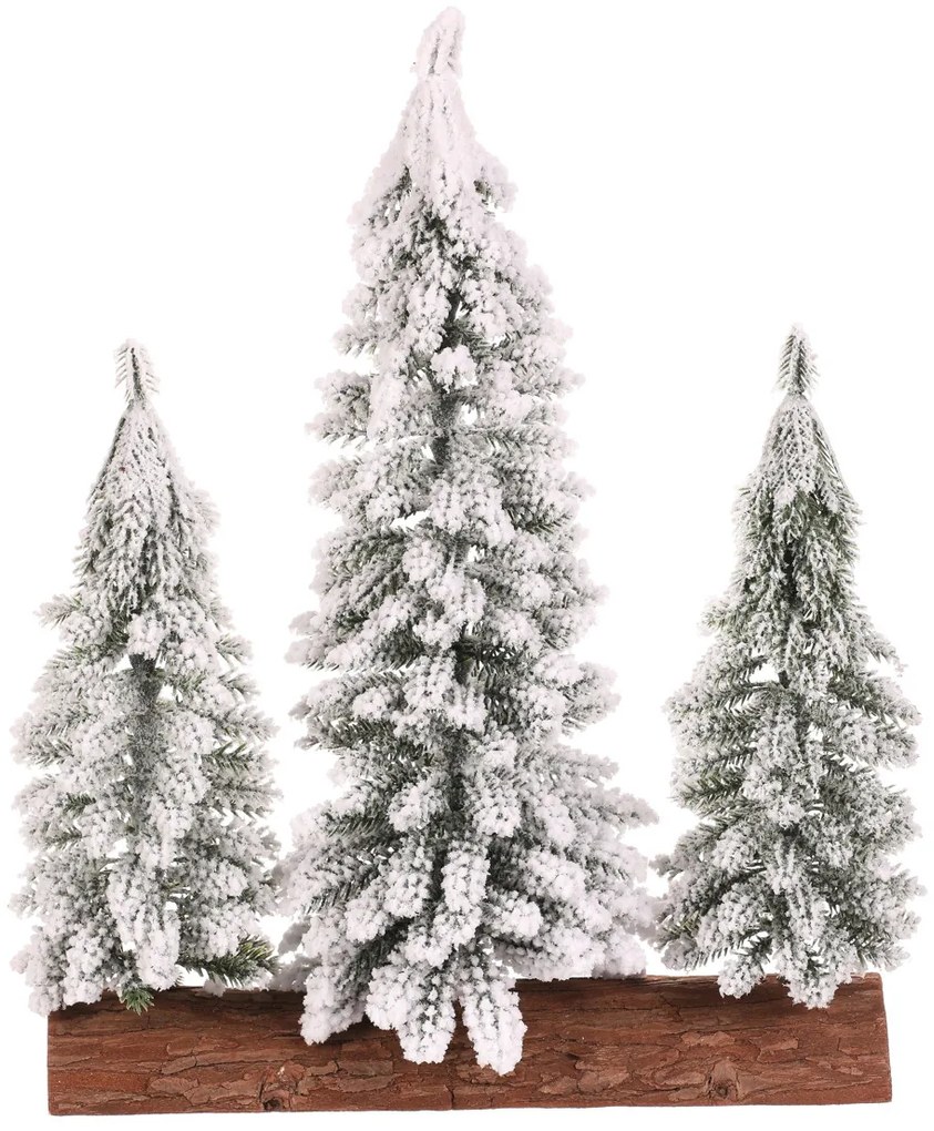Dekoracja świąteczna Choinki na pieńku - trio, 34 cm, ośnieżone