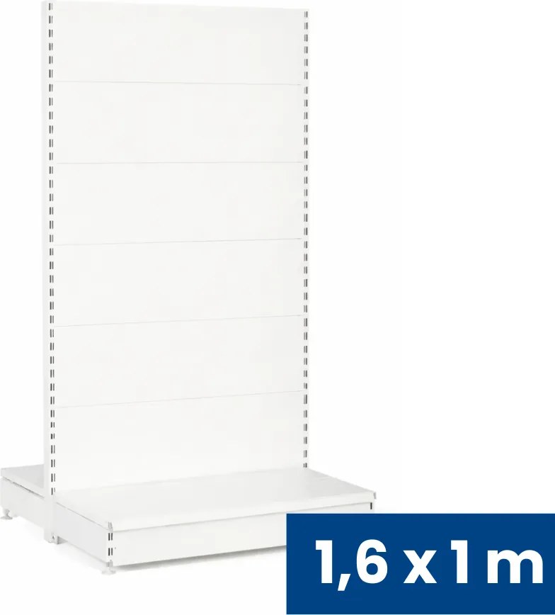 Regał sklepowy obustronny, pełne ścianki, 1600 x 1000 x 900 mm, podstawowy, biały