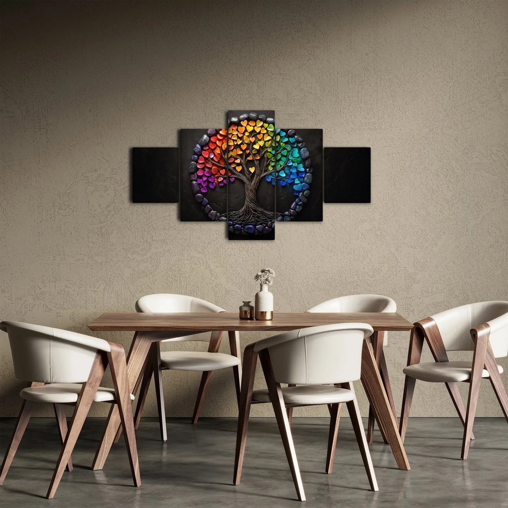Obraz – Drzewo pełne kolorowych serc (125x70 cm)