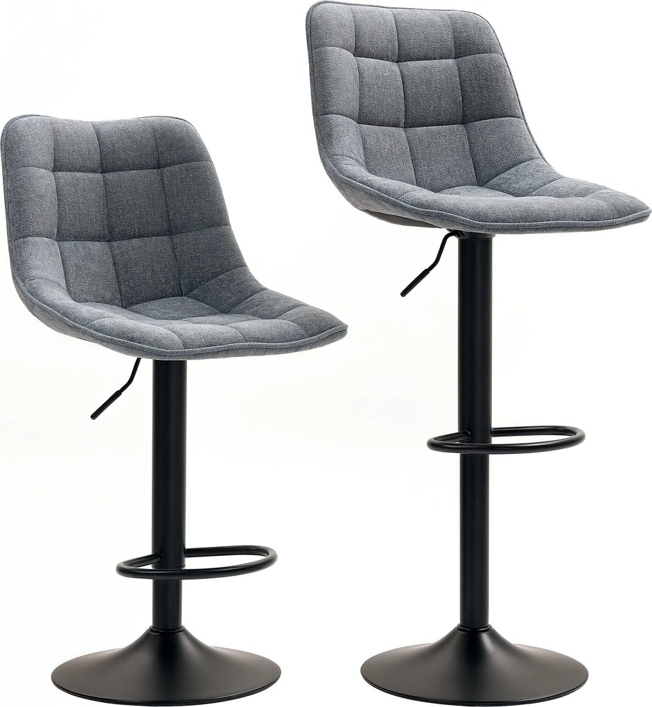 HOMCOM Nowoczesne Krzesła Barowe, Zestaw 2 szt. Z Opórką, Regulowane Wysokościowo, z Podnóżkiem, Obracane, Wyściełane, Ciemnoszary