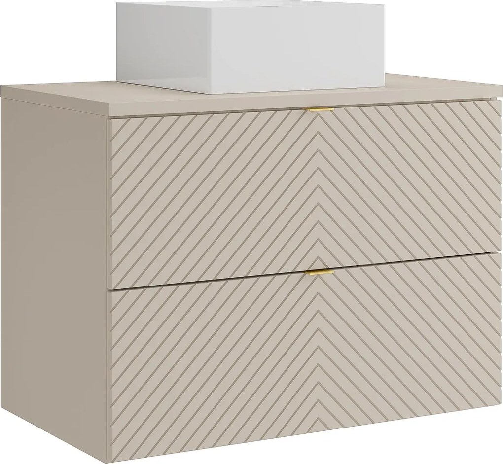 Szafka łazienkowa wisząca z kwadratową umywalką nablatową – beż – 80 cm – DORIONI