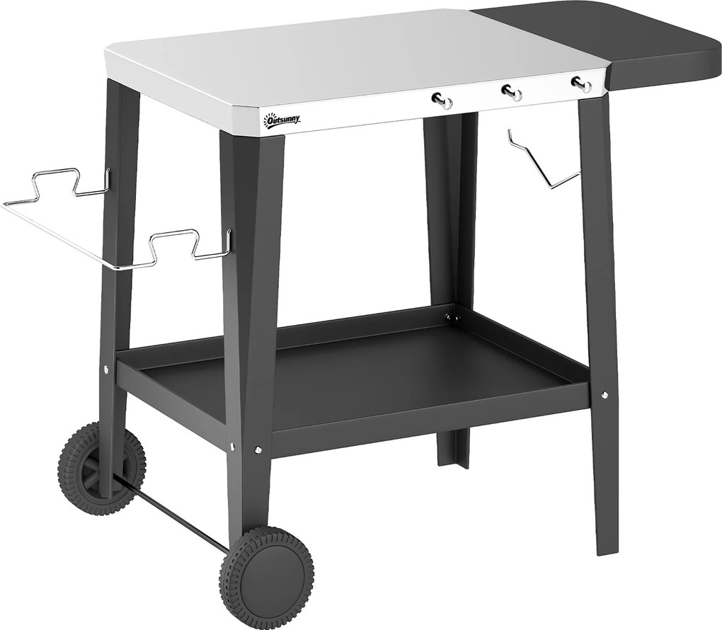 Outsunny Wózek kuchenny na kółkach, serwujący wózek z haczykami, uchwyt na ręczniki, stojak na worki na śmieci, stal nierdzewna, 115 x 67,5 x 80,5 cm, czarny | Aosom PL