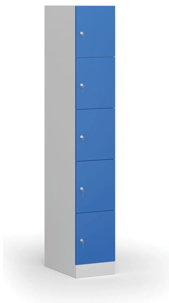 Szafka skrytkowa, 5 schowków, 1850 x 300 x 500 mm, demontaż, zamek cylindryczny, drzwi niebieskie