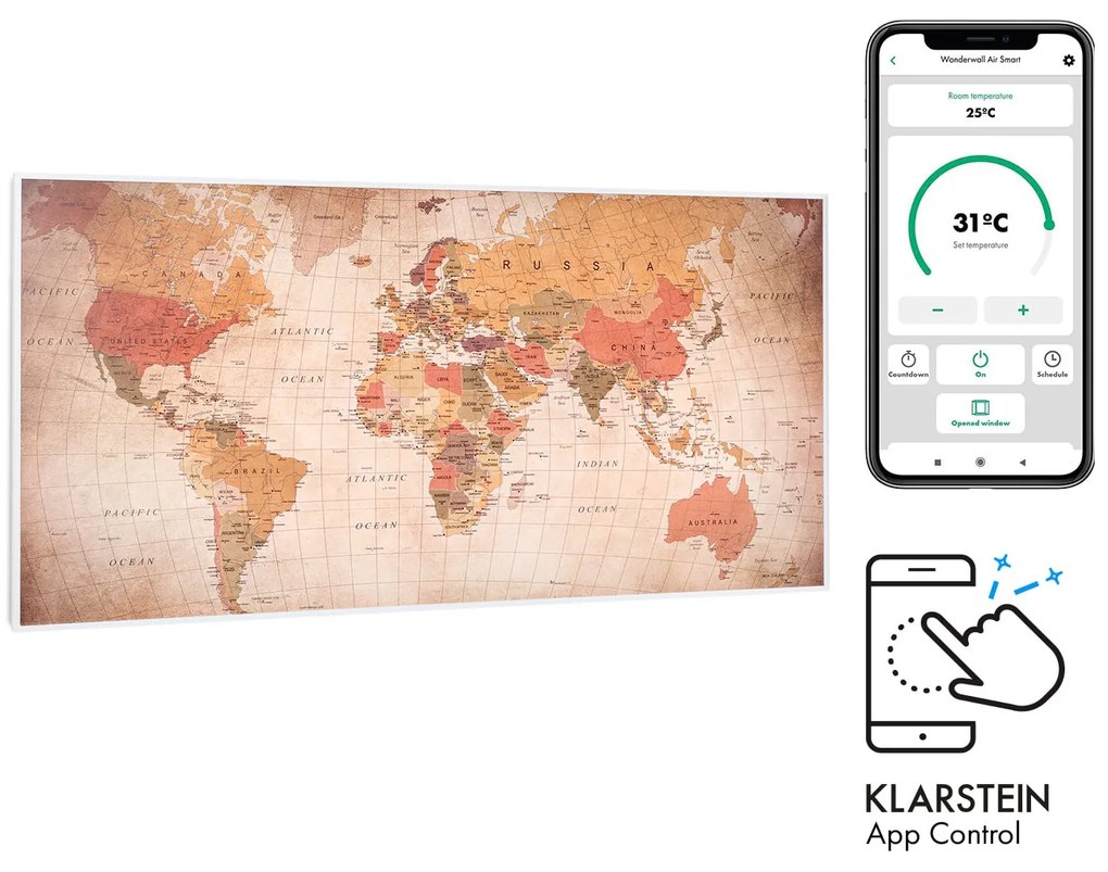 Klarstein Wonderwall Art Smart 700W 60x120cm Obraz na podczerwień Mapa świata