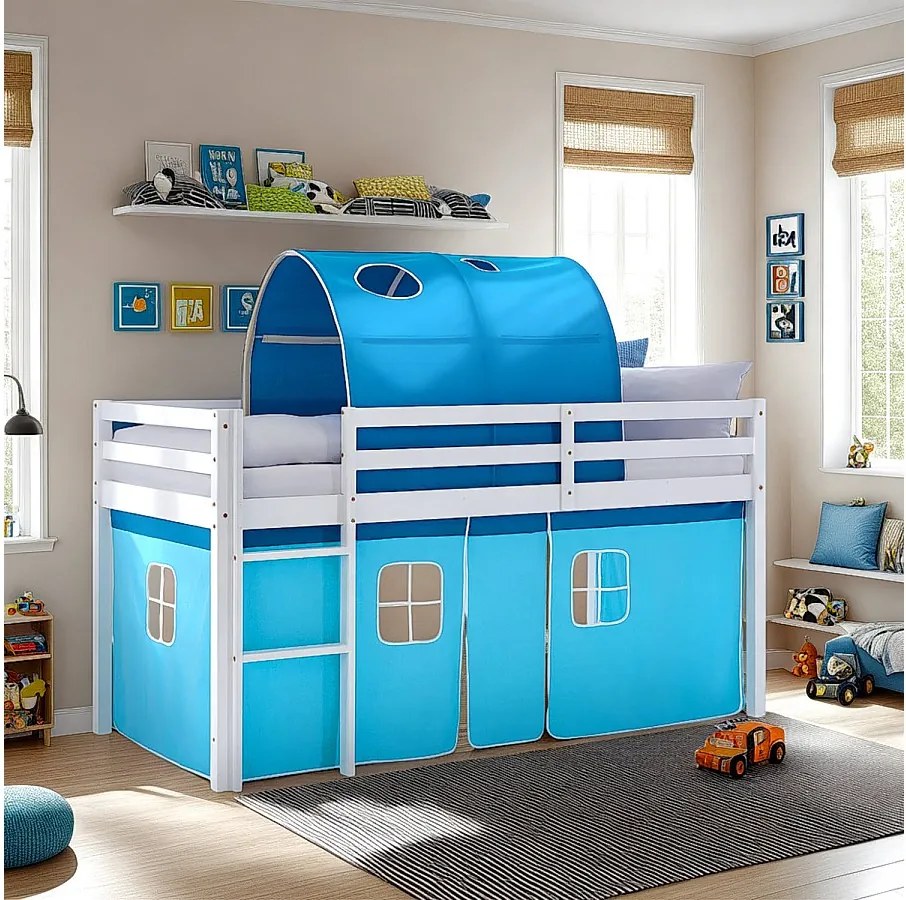 Łóżko piętrowe 90x200 cm Niebieska Kabina