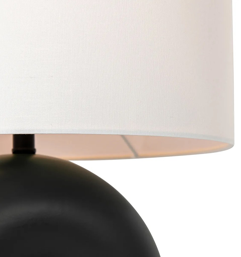 Designerska lampa stołowa czarna z abażurem z białego lnu - LottiDesignerski Oswietlenie wewnetrzne