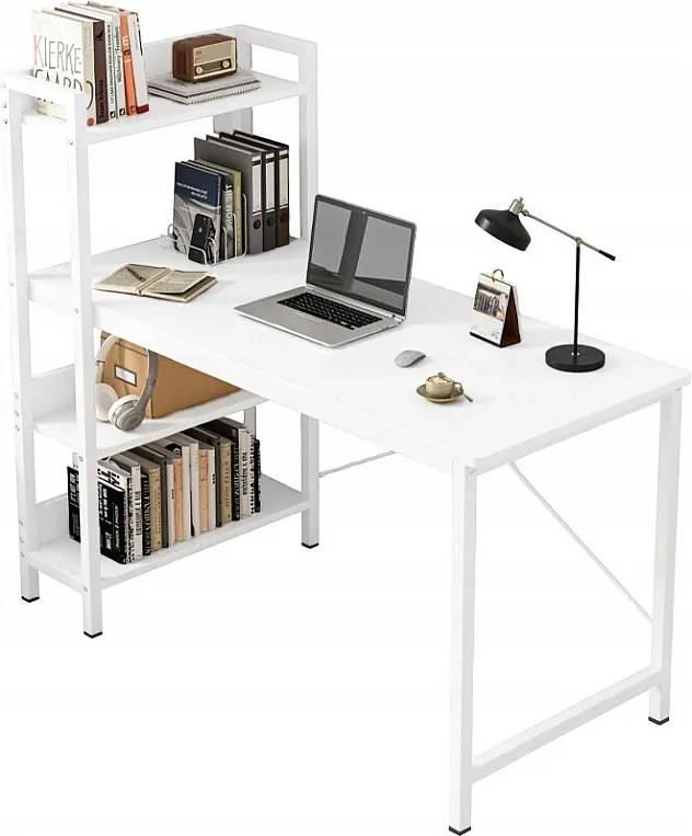 BIURKO KOMPUTEROWE STOLIK LOFT BIAŁE STÓŁ NOWOCZESNE Z REGAŁEM GAMINGOWE