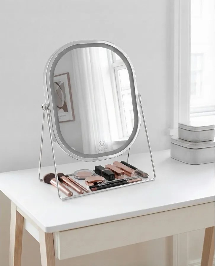 Lusterko Do Makijażu PREMIUM Kosmetyczne POŁYSK Metalowe PODŚWIETLANE LED