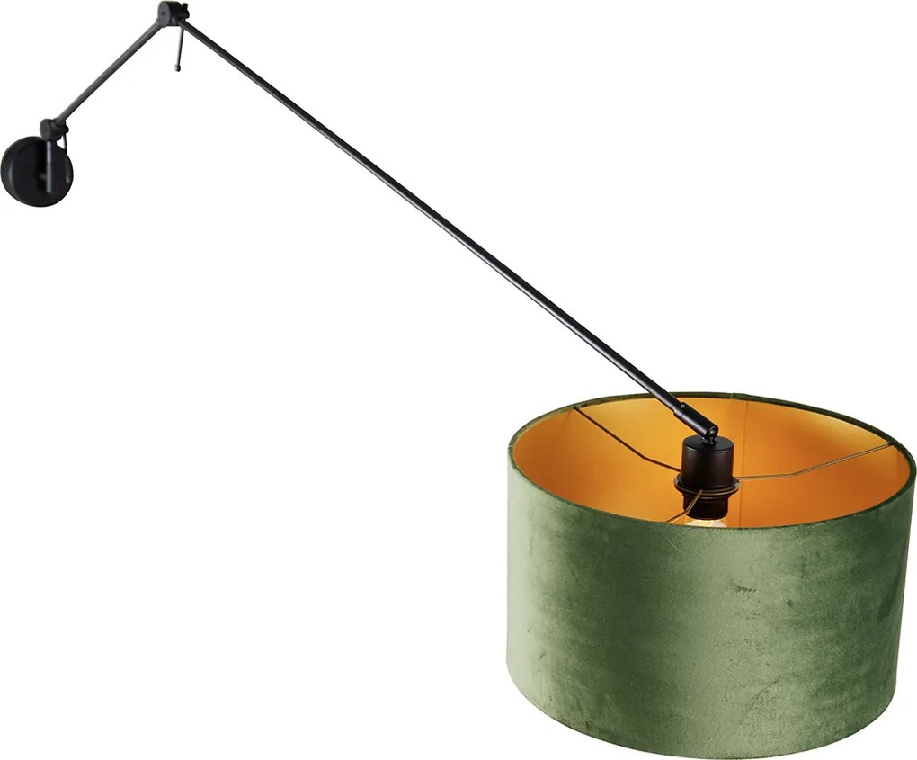 Lampa ścienna czarna z zielonym aksamitnym kloszem 35 cm regulowana - Blitz