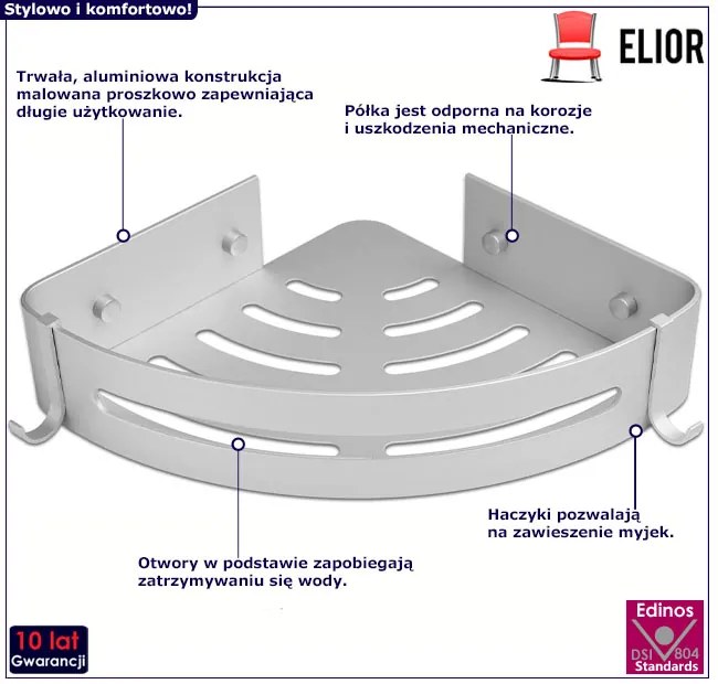 Srebrna aluminiowa półka pod prysznic - Alunis