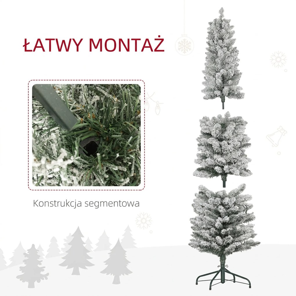 HOMCOM Choinka 180 cm z girlandą LED, sztuczne drzewko, odporna na ogień, z metalową podstawą, Zielona | Aosom PL