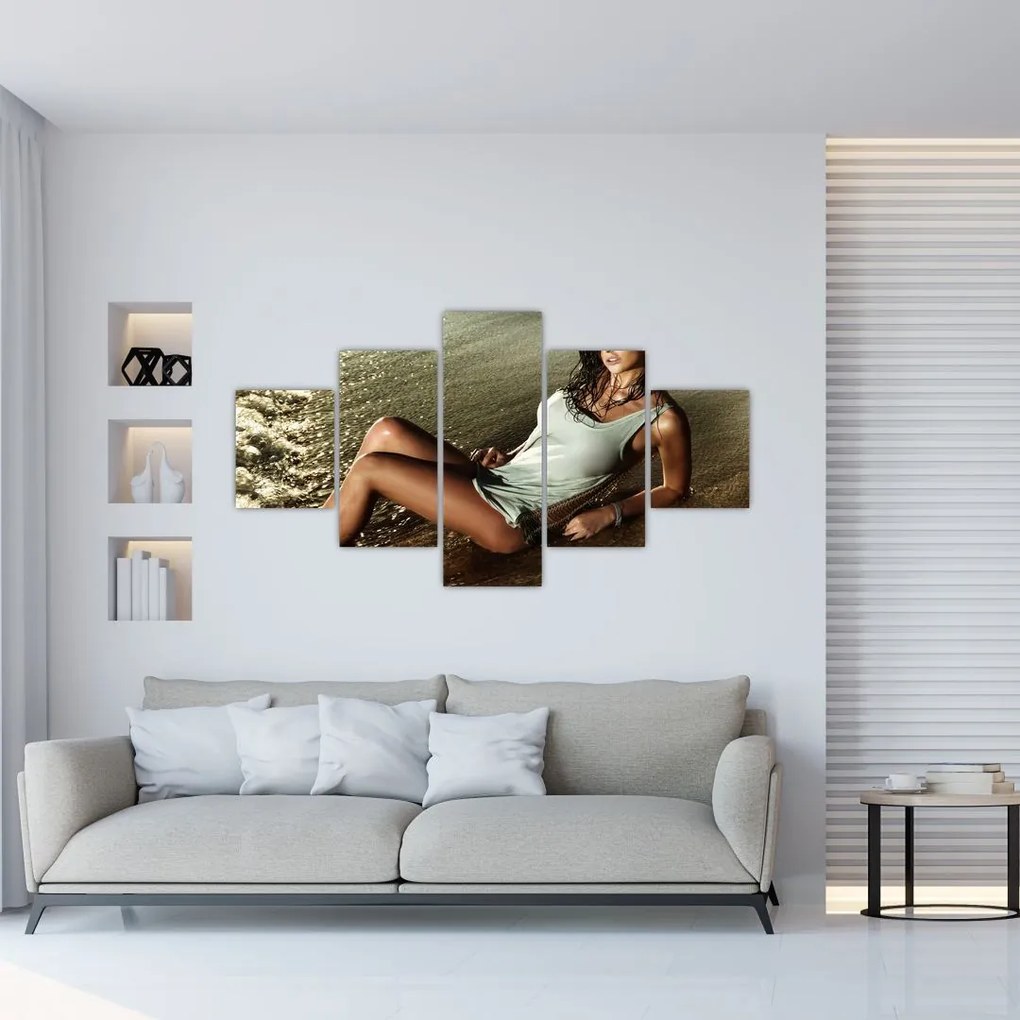 Obraz kobiety na plaży (125x70 cm)