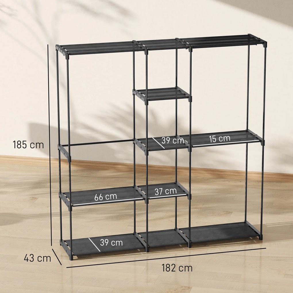 HOMCOM Szafa materiałowa z drążkiem na ubrania 182x43x185 cm Czarna | Aosom PL