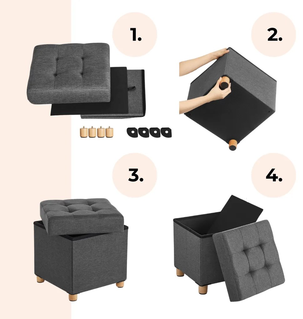 Taboretka z miejscem do przechowywania na nóżkach OTO, 38x38x40cm, antracyt Jurhan