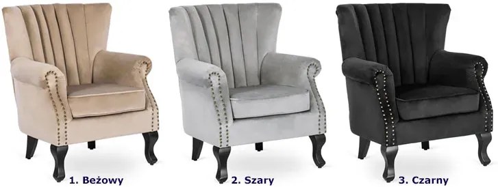 Czarny welurowy fotel uszak glamour - Reven