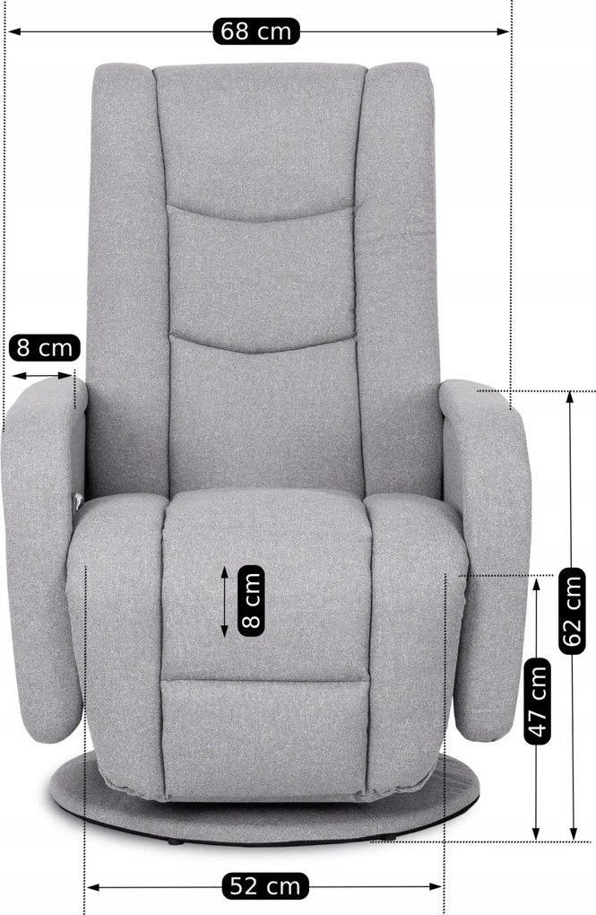 Fotel Rozkładany Obrotowy Masujący z Podnóżkiem SPIKE 2 Szary Nowoczesny